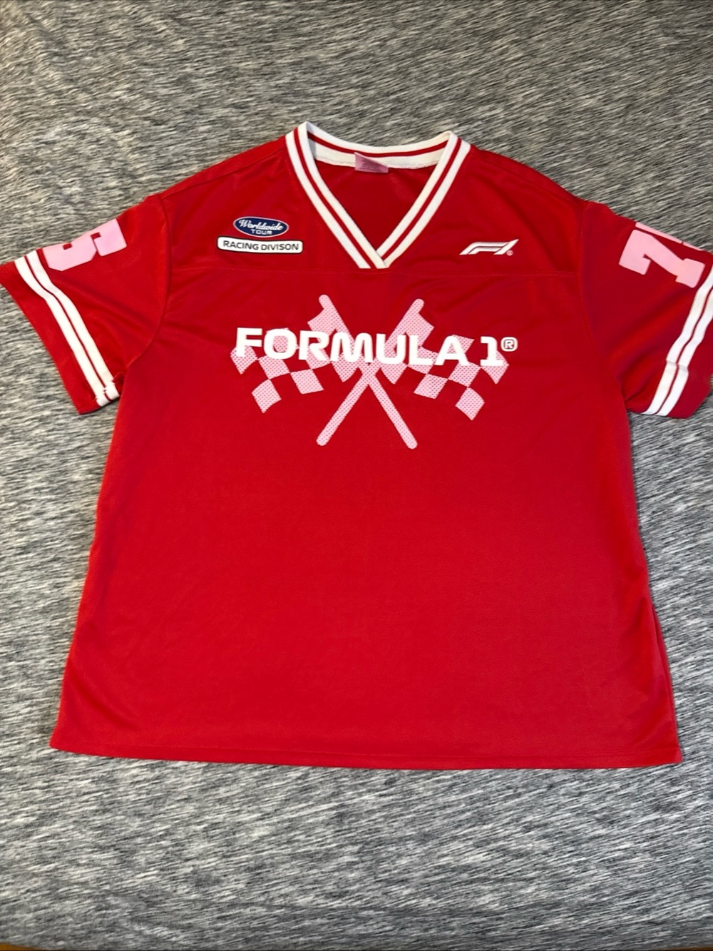 Hybrid Apparel Red and White Racing V-Neck Tee